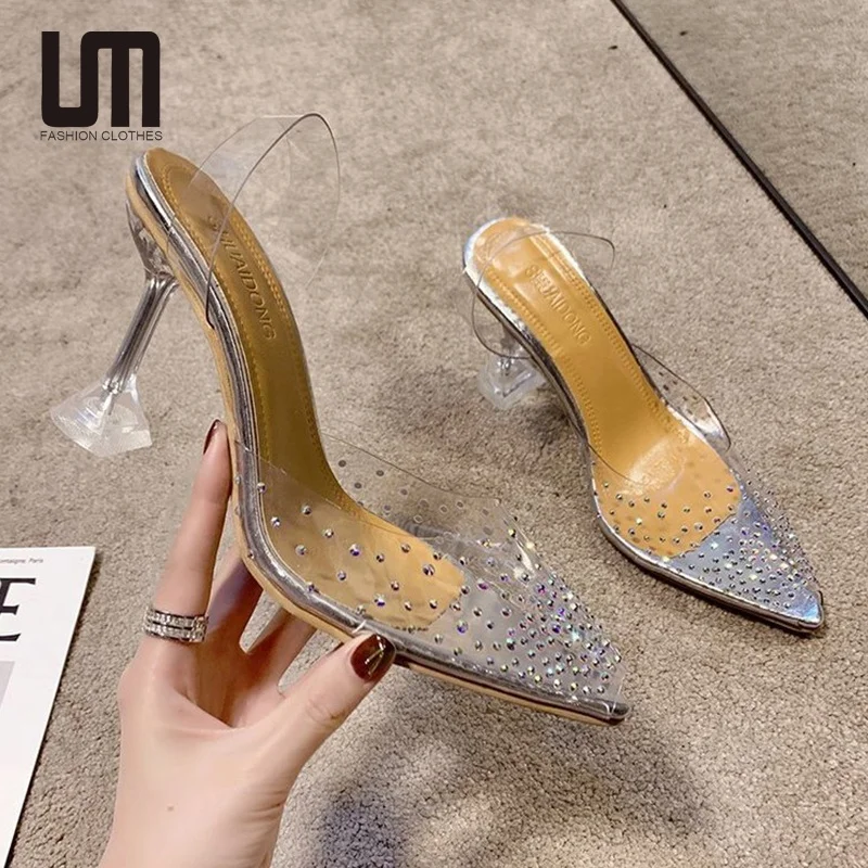 Liu Ming Wholesale 2024 New Products Elegant Luxury Transparent Sandals Rhinestone Slipper Clear High Heels Shoes For Women