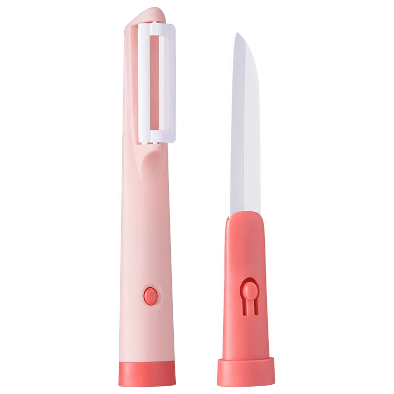 Kitchen Gadget Portable 2 In 1 Ceramic Paring  Peeler Knife