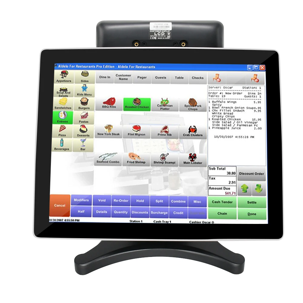 15 inch Main Screen and 8 inch Second Customer Display Windows Operation System Capacitive Touch POS Machine