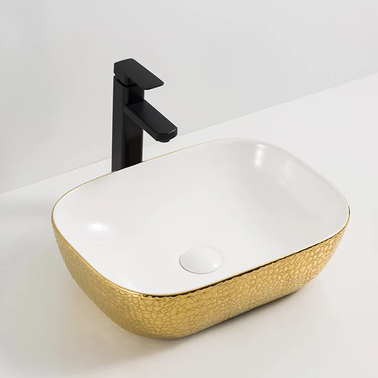 40 HQ lavabo white porcelain ceramic vessel vanity sink art basin electroplate wash basin CE sink from Chaozhou yingjie