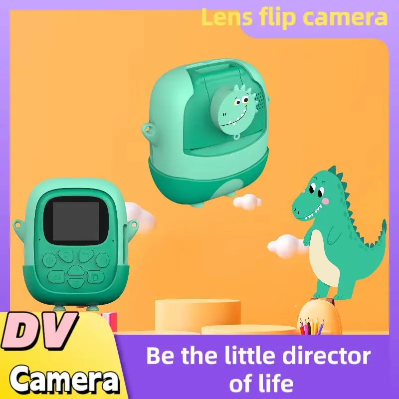 Dinosaur camera  Folding lens auto focus 24MP kids toys instant print camera with zero ink printing paper1080P HD video recorder