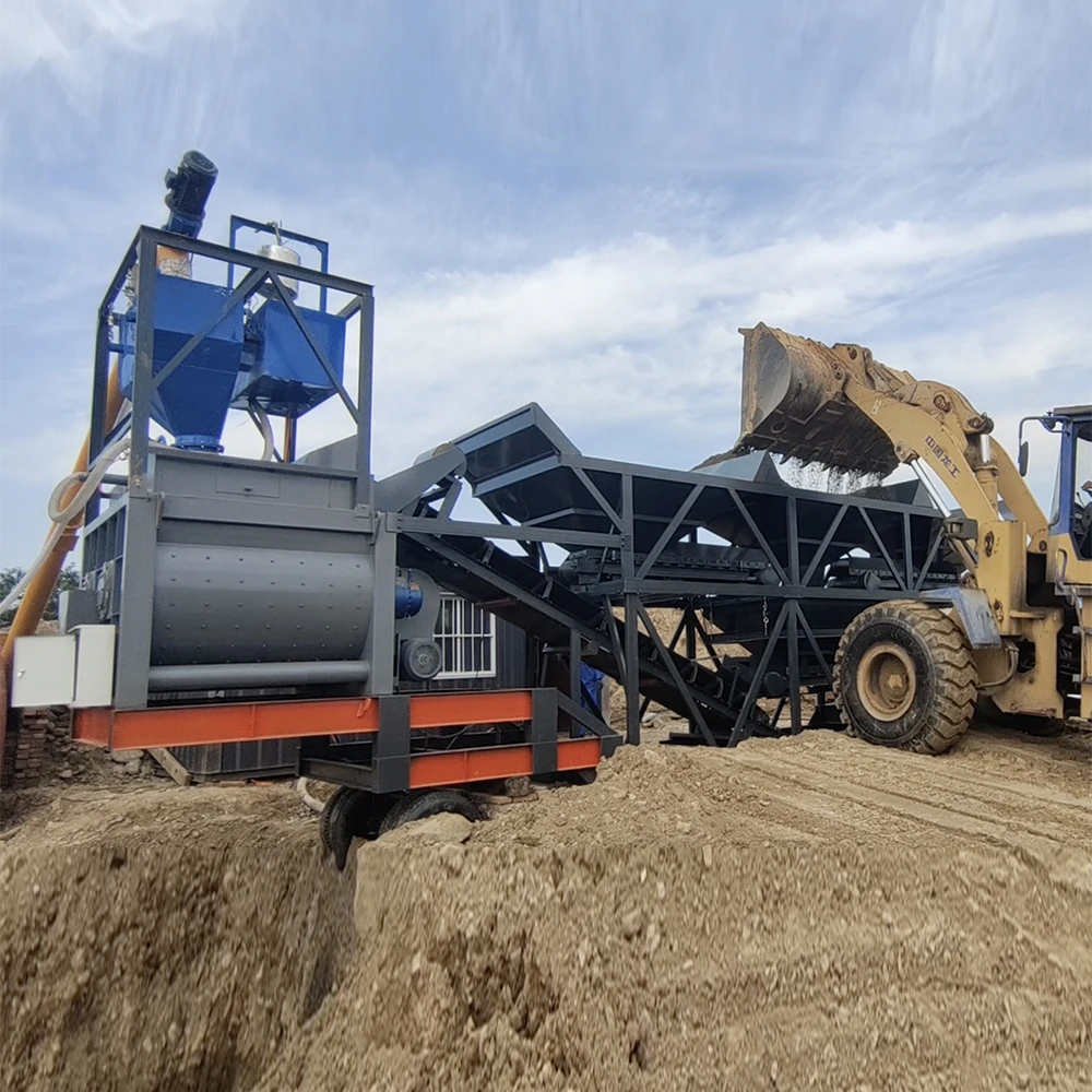 Factory price portable concrete batching plant    fully automatic Twin-shaft JS concrete mixer