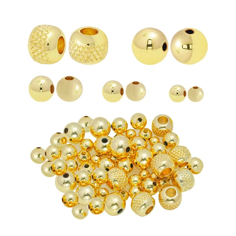 4MM-8MM 18K Gold Plated Round Ball Smooth Spacer Bead Brass Pineapple Striped Beads For Jewelry Making Bracelet Necklace DIY