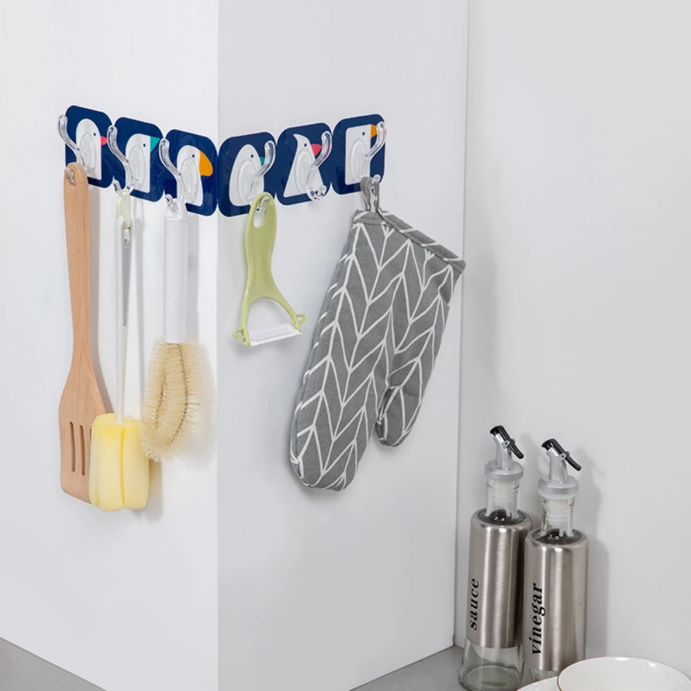 Six-connected hook kitchen wall punch-free paste suction cup hook load-bearing non-marking multi-functional corner paste hook