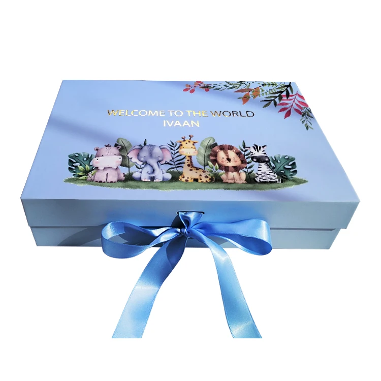 Animal Print baby box gift set packaging sweet ribbon design Embossed carton