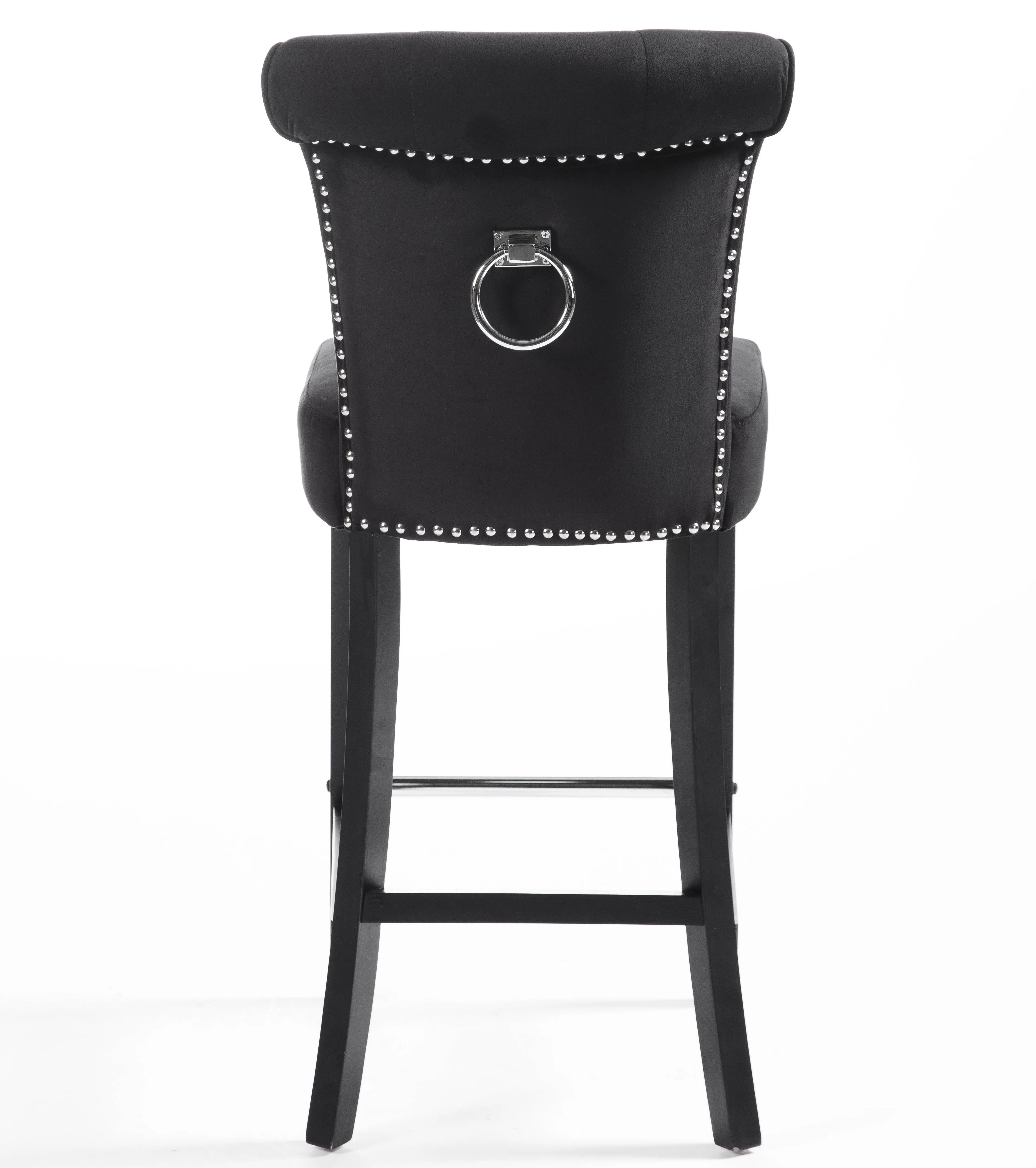 Stylish and Cozy Black Velvet Upholstered Solid Wood Cafe Barstool High Chair