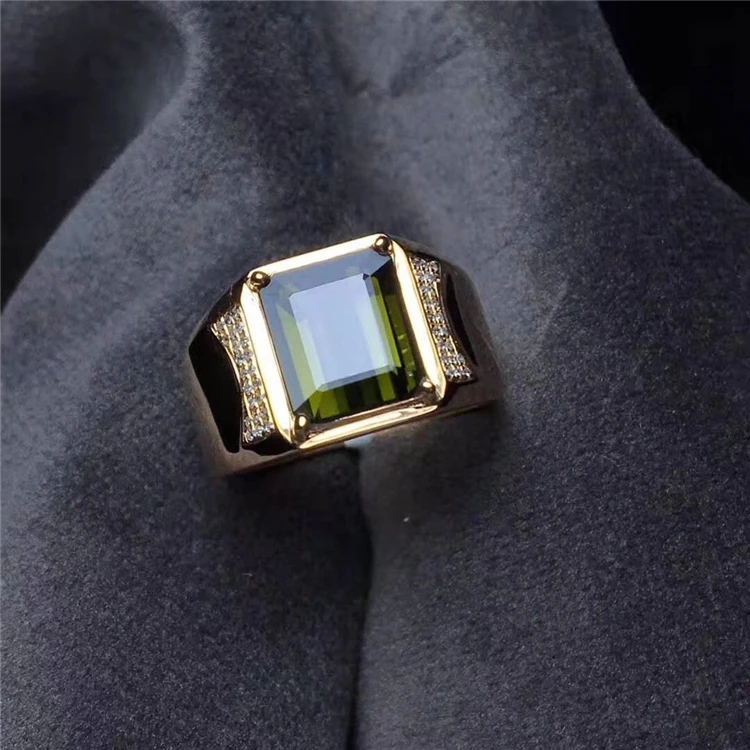 
gemstone fine jewelry manufacturer wholesale classic 3.35ct Natural Green Tourmaline Men Ring jewelry 18K real yellow gold 