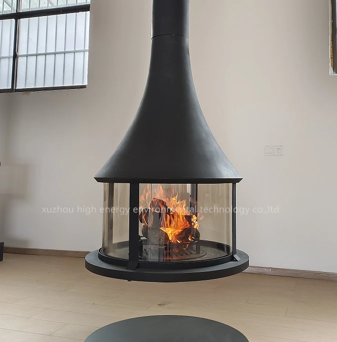 modern design wood burning stove indoor heating suspended fireplace with round big glass