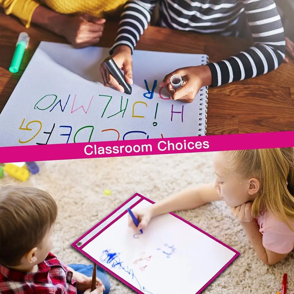 School Teaching Tool Reusable Dry erase pockets Dry Erase Sleeves colorful children writing pvc charts folder