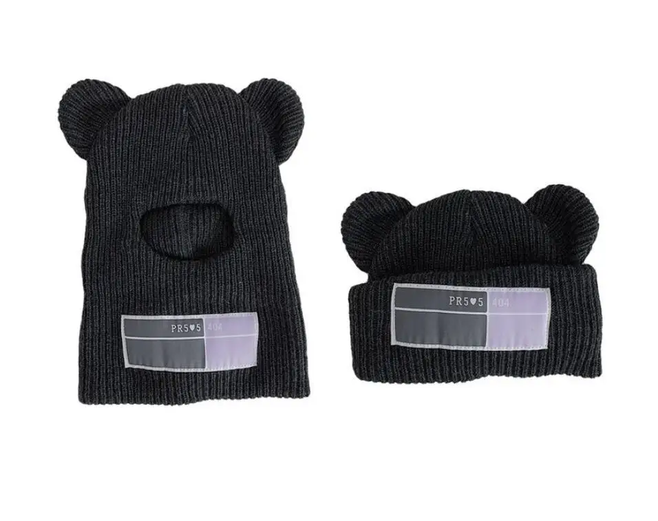 Autumn And Winter Warm Plain Face Masks Beanie Knitted Woolen Blank Knitted Balaclava Custom Ear Hole Ski