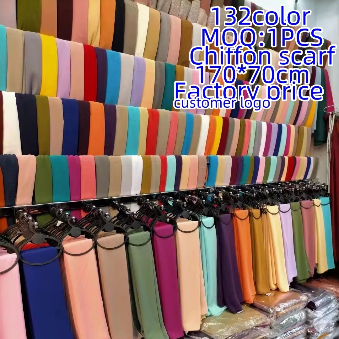 Hot 132 Colors Wholesale Custom LOGO Islamic Shawl Plain Georgette Muslim Women Hijab Headscarf Bubble Chiffon Hijab Scarf