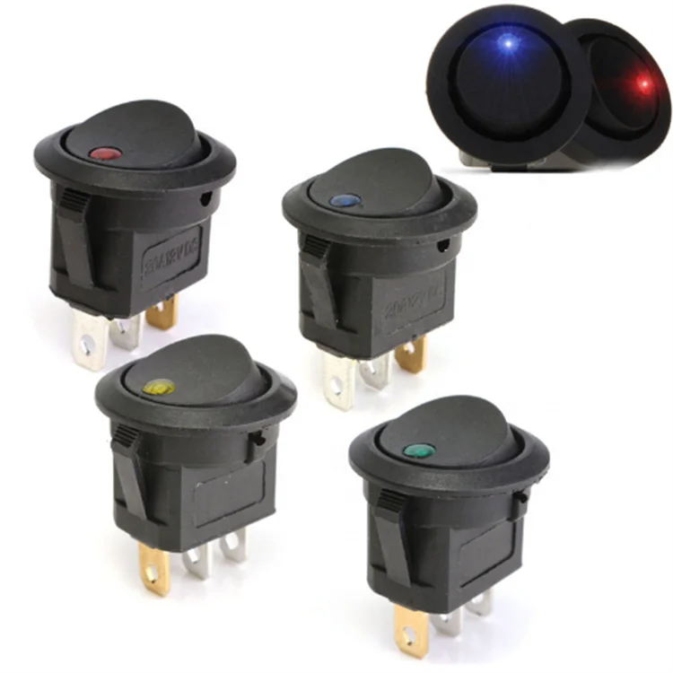 3 Pins With Led Lights Switch 12V 16A DC 23 * 23 * 25mm Cat Eye Switch Car Auto Boat Round Rocker Switch ON-OFF