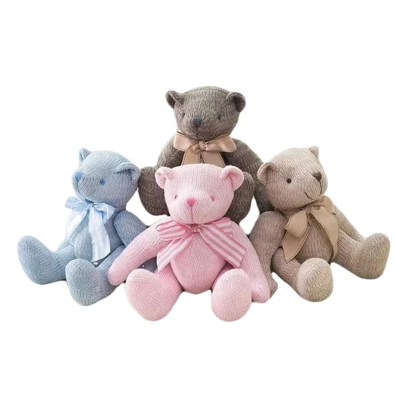 Knitted Teddy Bear Stuffed Toys Lovely Joint Bear Toys with Bow Tie for Kids Best Gifts