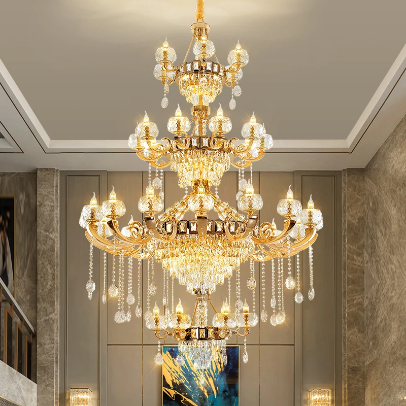 Postmodern Crystal Gold Luxury LED Fixtures Lamp Candle Light Flower Decorative Big Chandelier