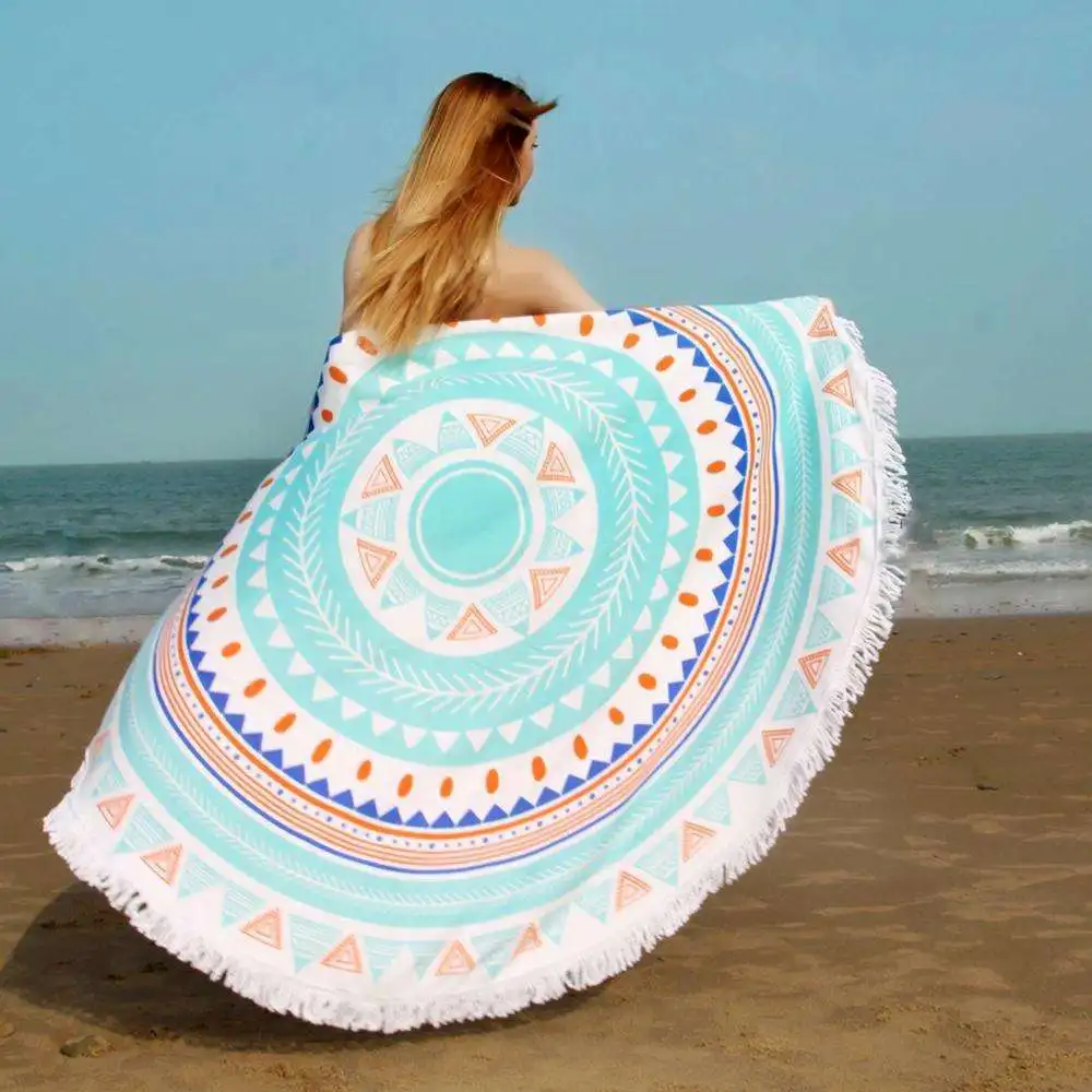 Summer Strong Water Absorption Recycled Polyester Round Beach Towel Round Microfiber Beach Towel