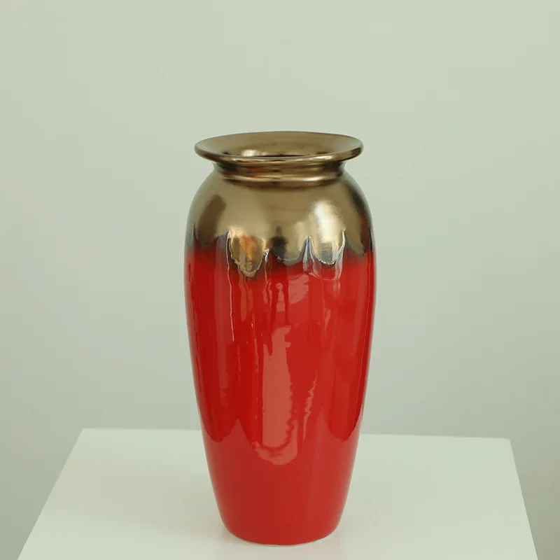 Fashion Chinese Living Room On-glazed Big Table Vase Home Decor Ornament Red Ceramic Flower Vases