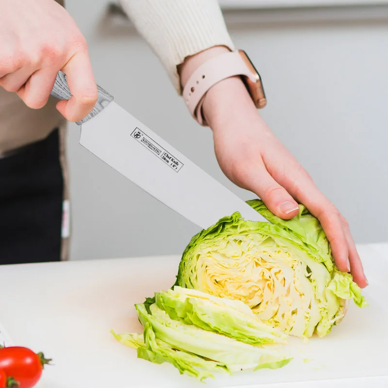 
Kitchen King 8 pcs white wood coated handle chef knife set with rotating stand 