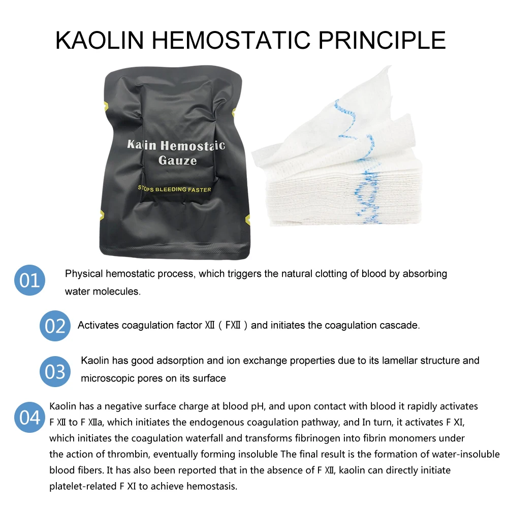 Kaolin Hemostatic Gauze Roll  Hemostatic Gauze Ce First Aid Kit  Absorbable Hemostat Print Logo Far Infrared 43g