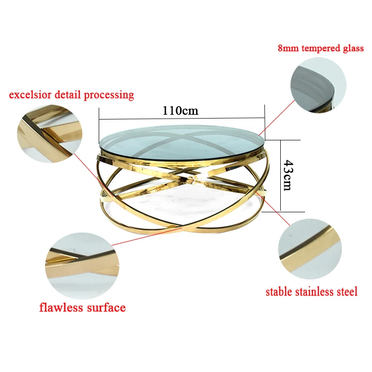 nordic gold stainless steel modern sofa Side end center Tables glass top metal living room luxury round coffee table set