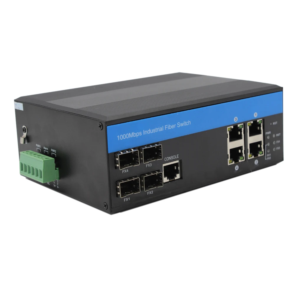 OEM Gigabit Industrial Switch 4*10/100/1000M RJ45 port + 4*1000M SFP port Managed Fiber Ethernet Switch