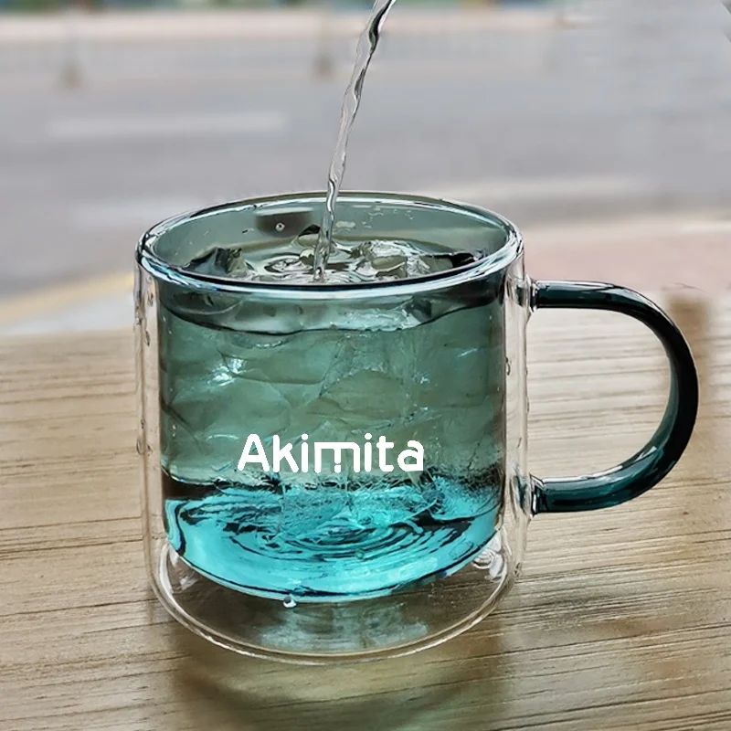 Akimita Heat Resistant Double Wall 250ml Clear Glass Tea Coffee Milk Cup Mug with Handle