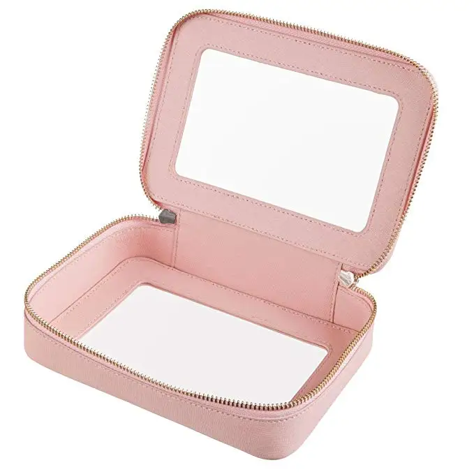 Transparent Travel Makeup Bag Portable PU Leather with Clear TPU Windows Cosmetic Case Organizer Travel Makeup Bag For Purse