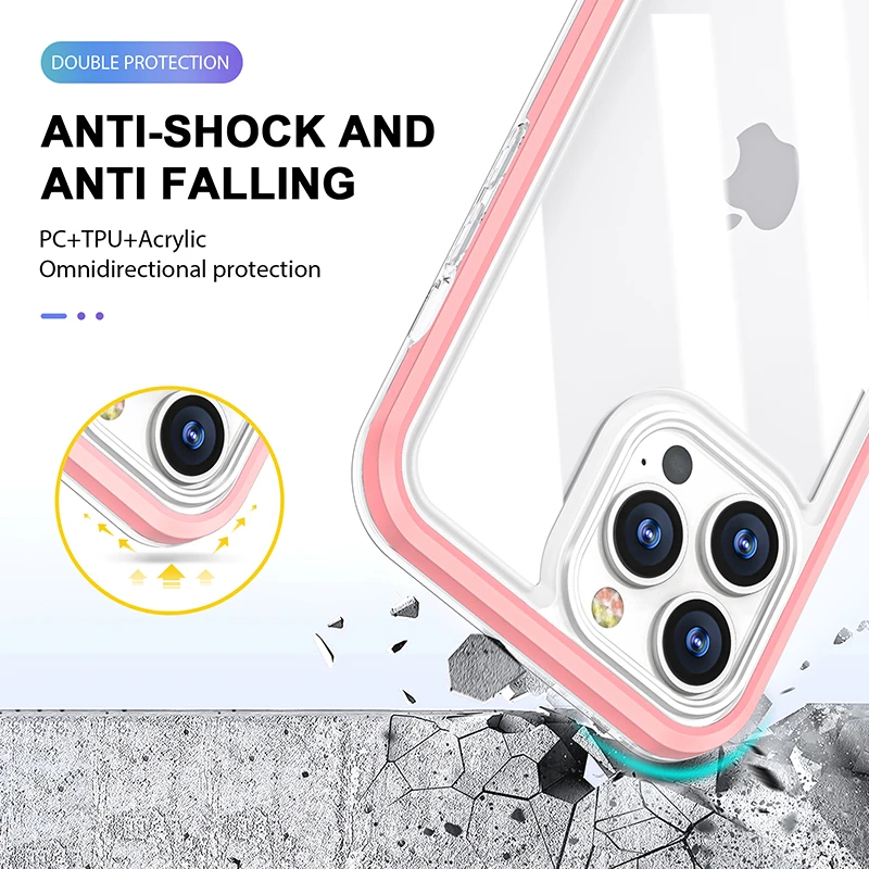 Hot Selling Transparent Shockproof TPU PC Acrylic Hybrid Mobile Phone Back Cases Covers For iPhone 12 13 Pro Max