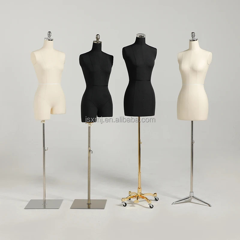 Dressmaker clothing display female fabric foam tailor mannequin with metal wheel base