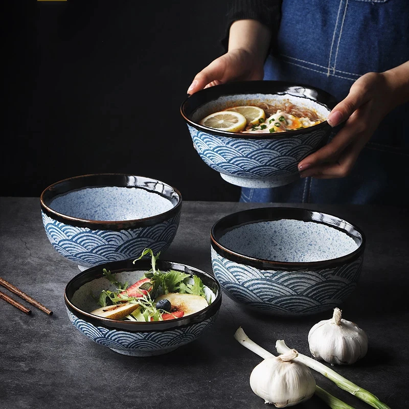 The Latest Design Restaurant Kitchen Japanese Salad Soup Rice Bowl Ceramic Ramen Bowl Set Porcelain Bowl