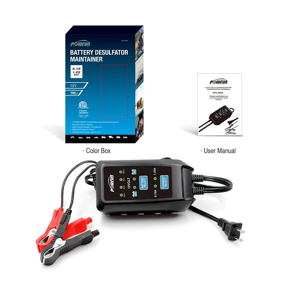POWRUN 12V Repair Type Lead-acid Battery Maintainer Emergency STD AGM GEL Battery Desulfator Maintainer for Truck