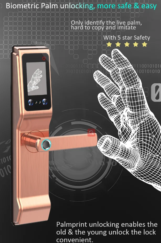 Huarui lock H9 smart security lock fingerprint, dna fingerprint door lock, door digital fingerprint lock