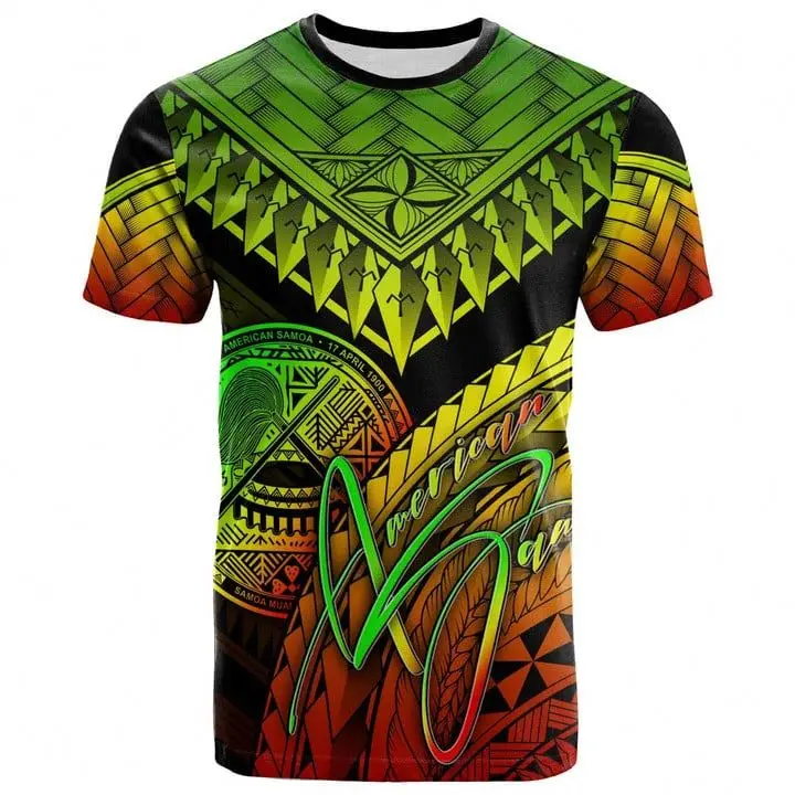 Personalized Custom American Samoa T-Shirts Reggae High Quality Fashion Polynesian Tribal Short Sleeve Plus Size Men Shirts OEM