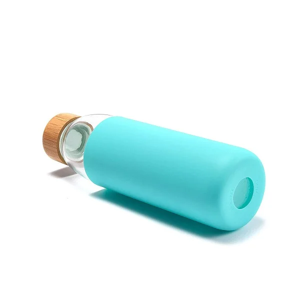 most popular products fridge water bottle bamboo lid glass cup with silicone sleeve