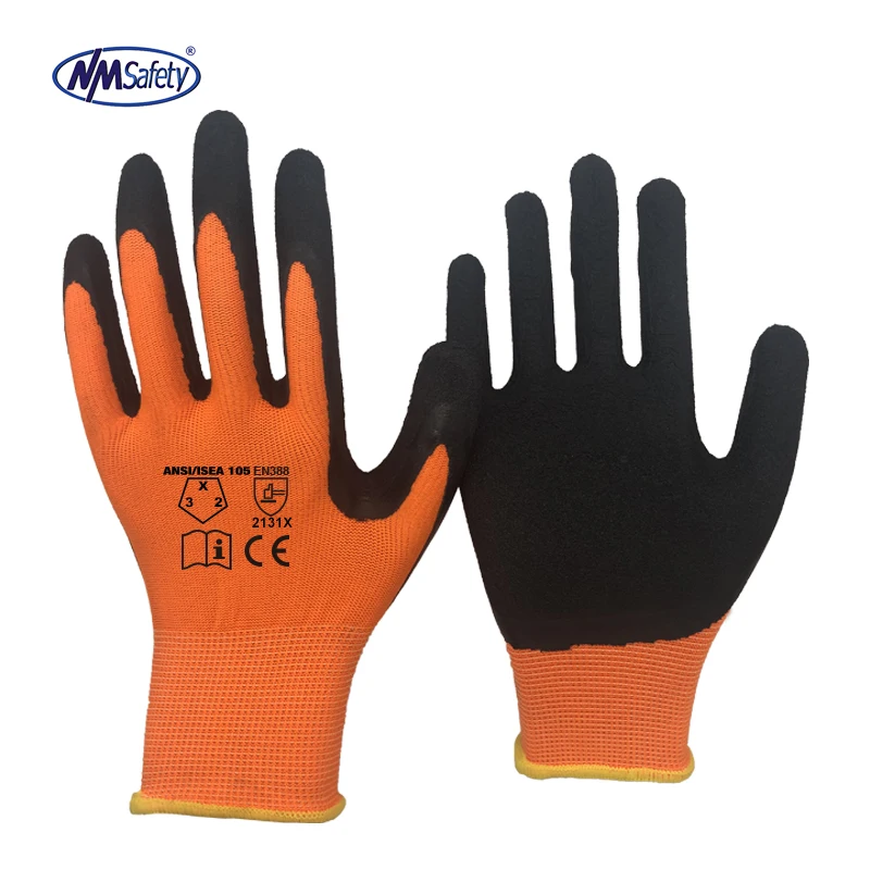 NMsafety Industrial Safety Foam Latex Coated Work Gloves Hand Gloves Custom Garden Gloves