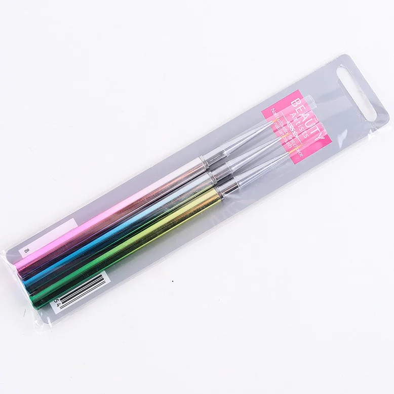 Makeup Tool Kit 3pcs Bright Metal Handle Manicure Nail Art Brush Set