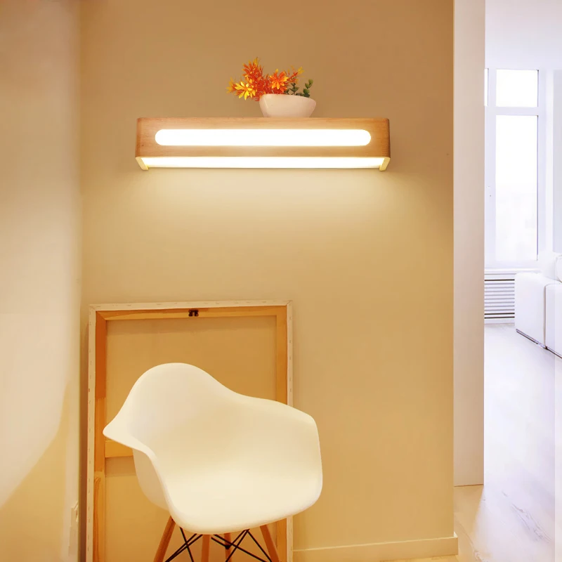 Nordic Modern Indoor Hotel Bedroom Dresser Bathroom Led Scone Wood Acrylic Rectangle Long Wall Lamp Light Lights