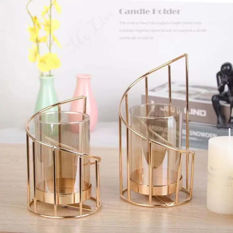 Set of 2 European metal candlestick holders dining table creative romantic iron electroplating Wedding Gold