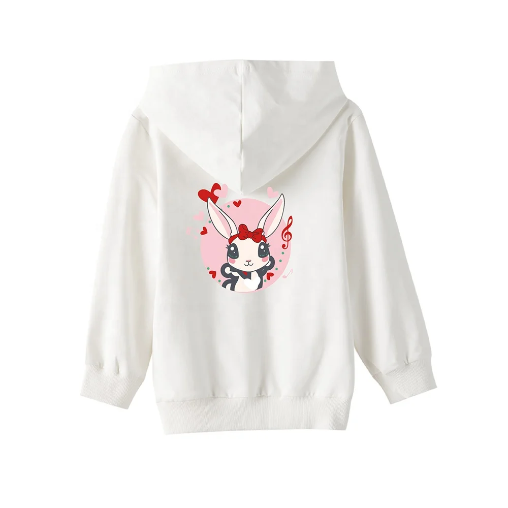 
Mudkingdom 2021 New Arrival Hot Sale White Hoodie Cartoon Animal Print Pullover For Girls Pure Cotton Kids Outfit 