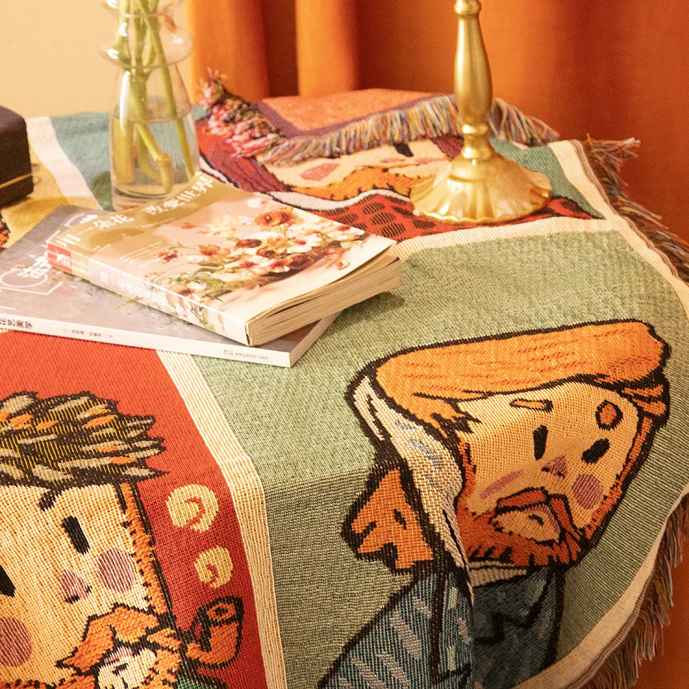 New Style Van Gogh Cartoon Funny Head Thread Single Sofa Decorative Casual 130*160cm Camping Tapestry Throw Blanket