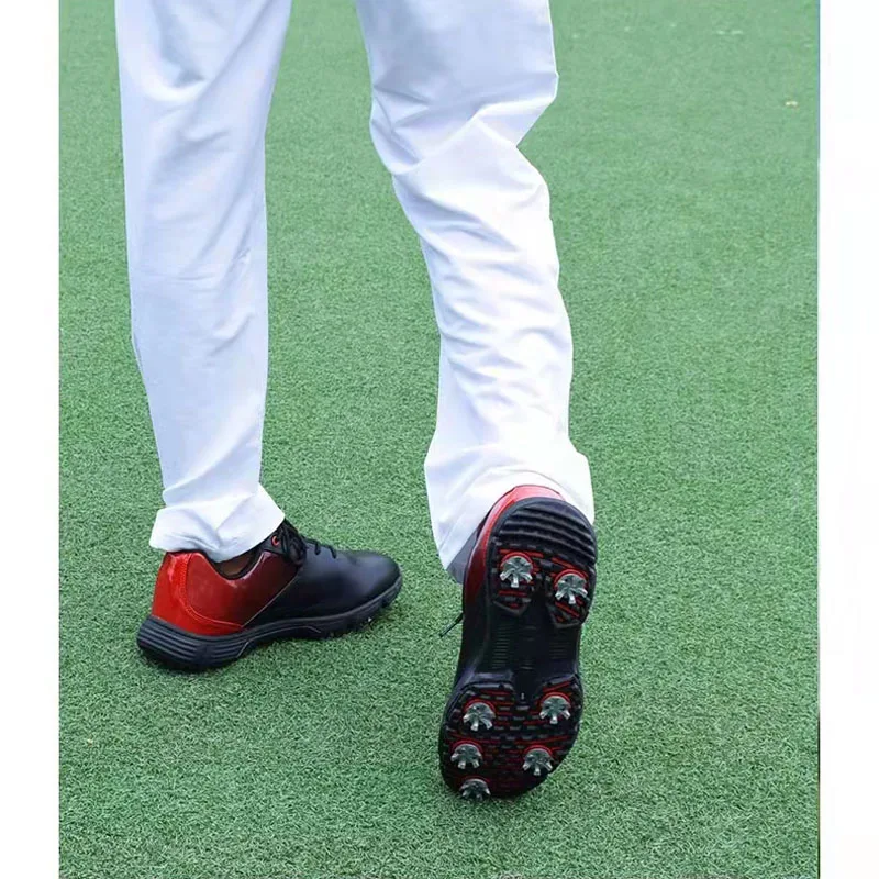 Hot wholesale leather waterproof nail professional high quality winter black men non-slip outdoor golf shoes