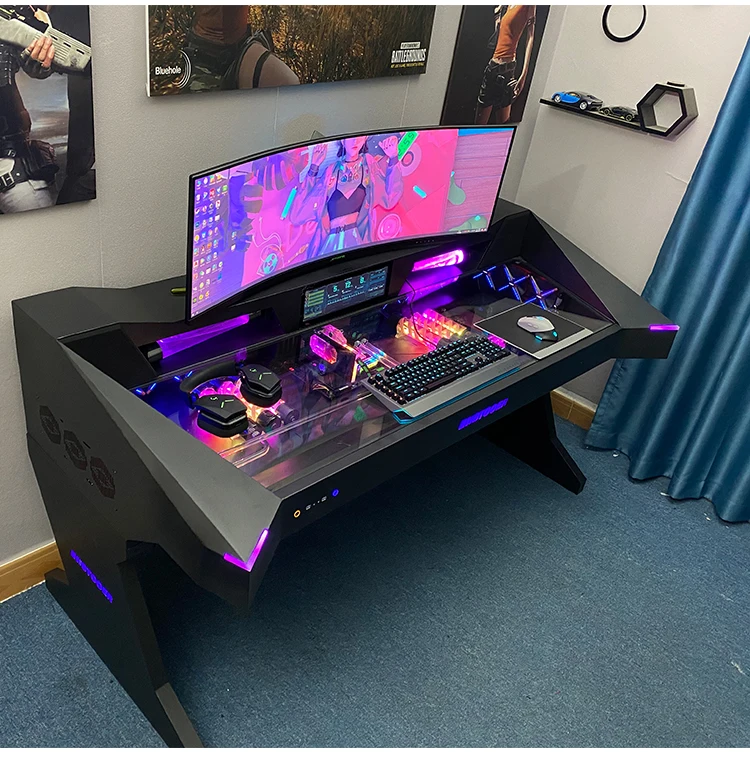 Геймер закаленное стекло боковая панель стол ПК RGB водяное охлаждение компьютера игровой чехол и два в одном