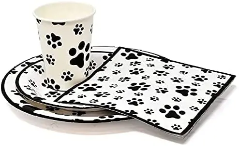 Dog Paw Prints Party Supplies for Dalmatian Dogs Animal Puppy Paws Print Birthday Party Disposable Dinnerware Decorations