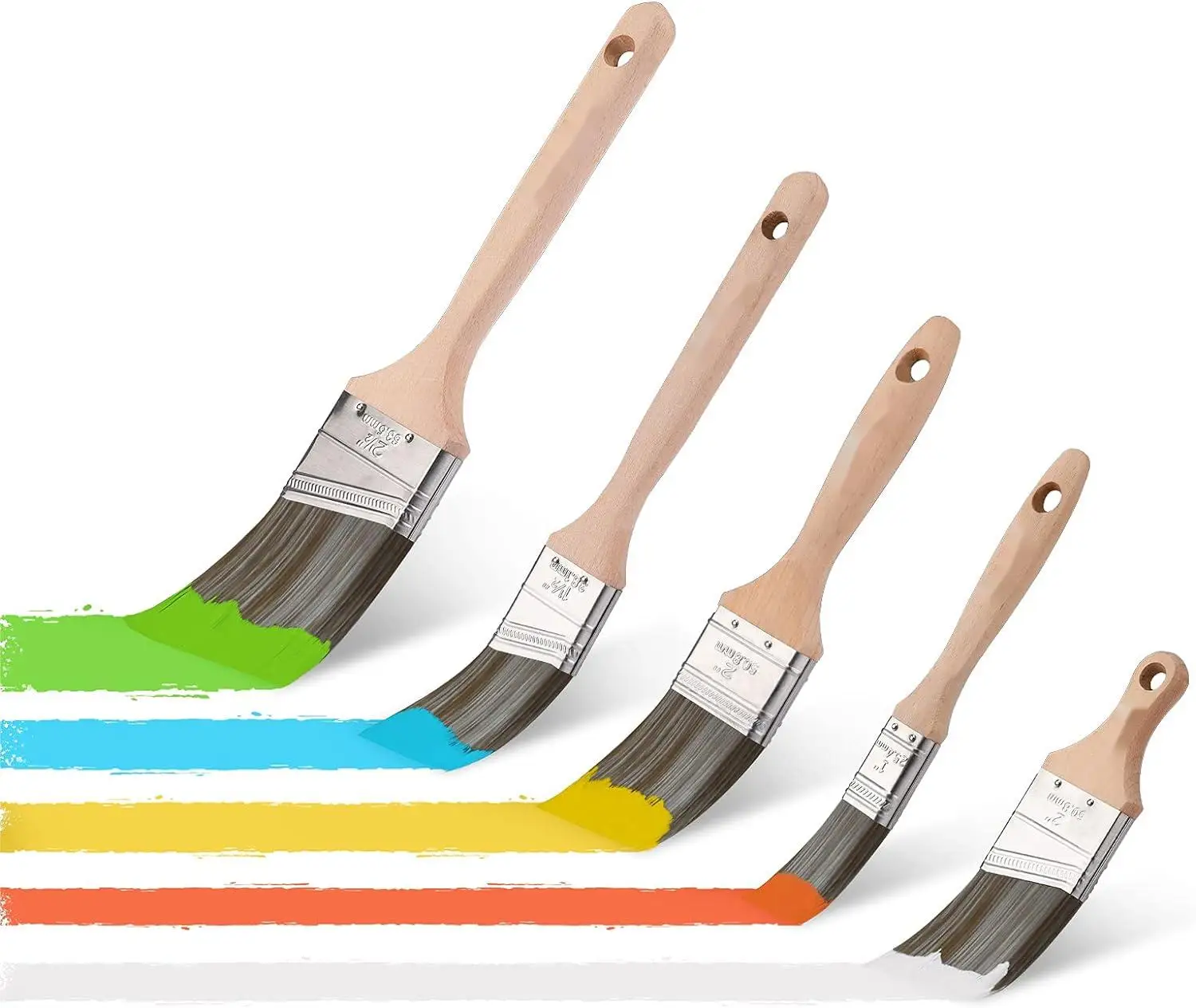 Paint Brushes Set 5-Piece Professional Flat and Angle Sash Paint Brush with Wood Handle