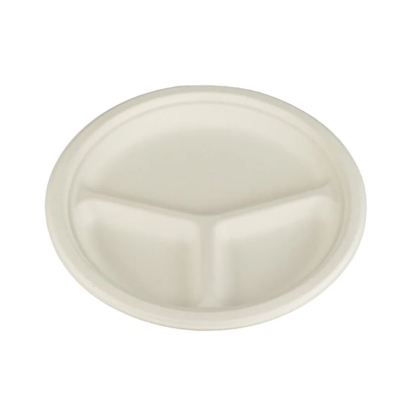 3 compartment disposable biodegradable takeaway bagasse pulp paper party dinner cake food wedding dishes plates set for birthday