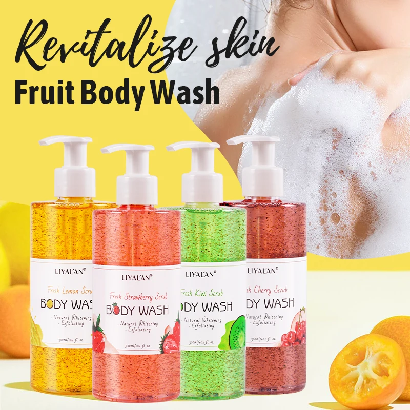 
Wholesale Natural Body Wash Organic Kiwi Cherry Whitening Moisturizing Scrub Shower Gel 