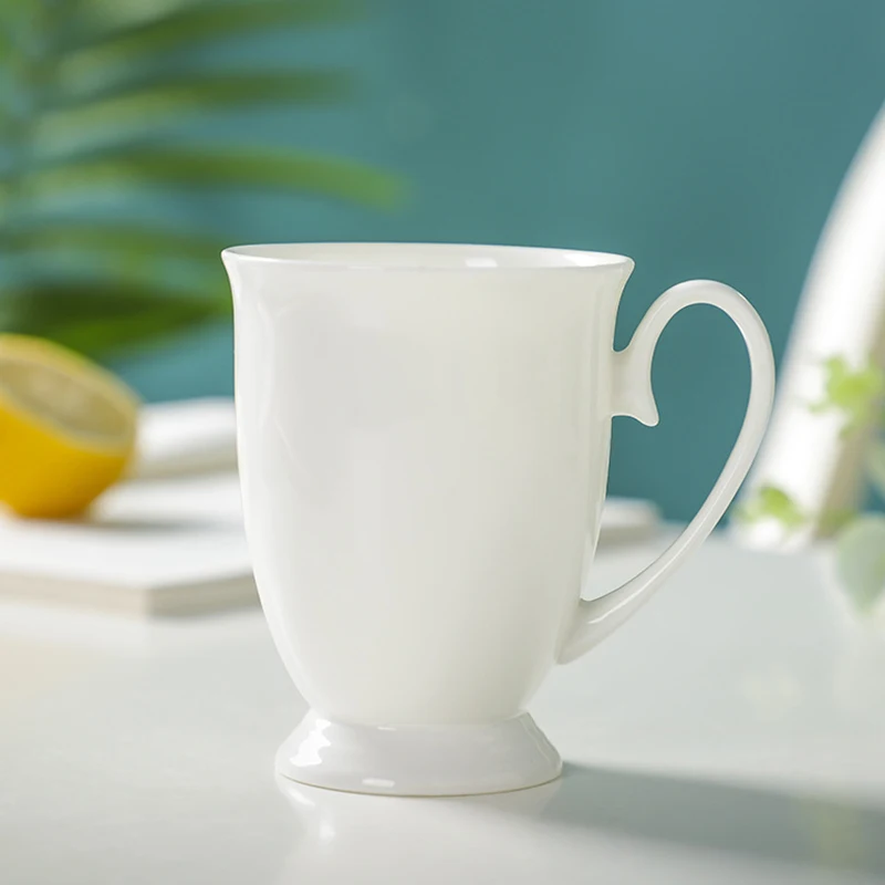 white ceramic water cup wholesale fine bone china white tea mug for sale