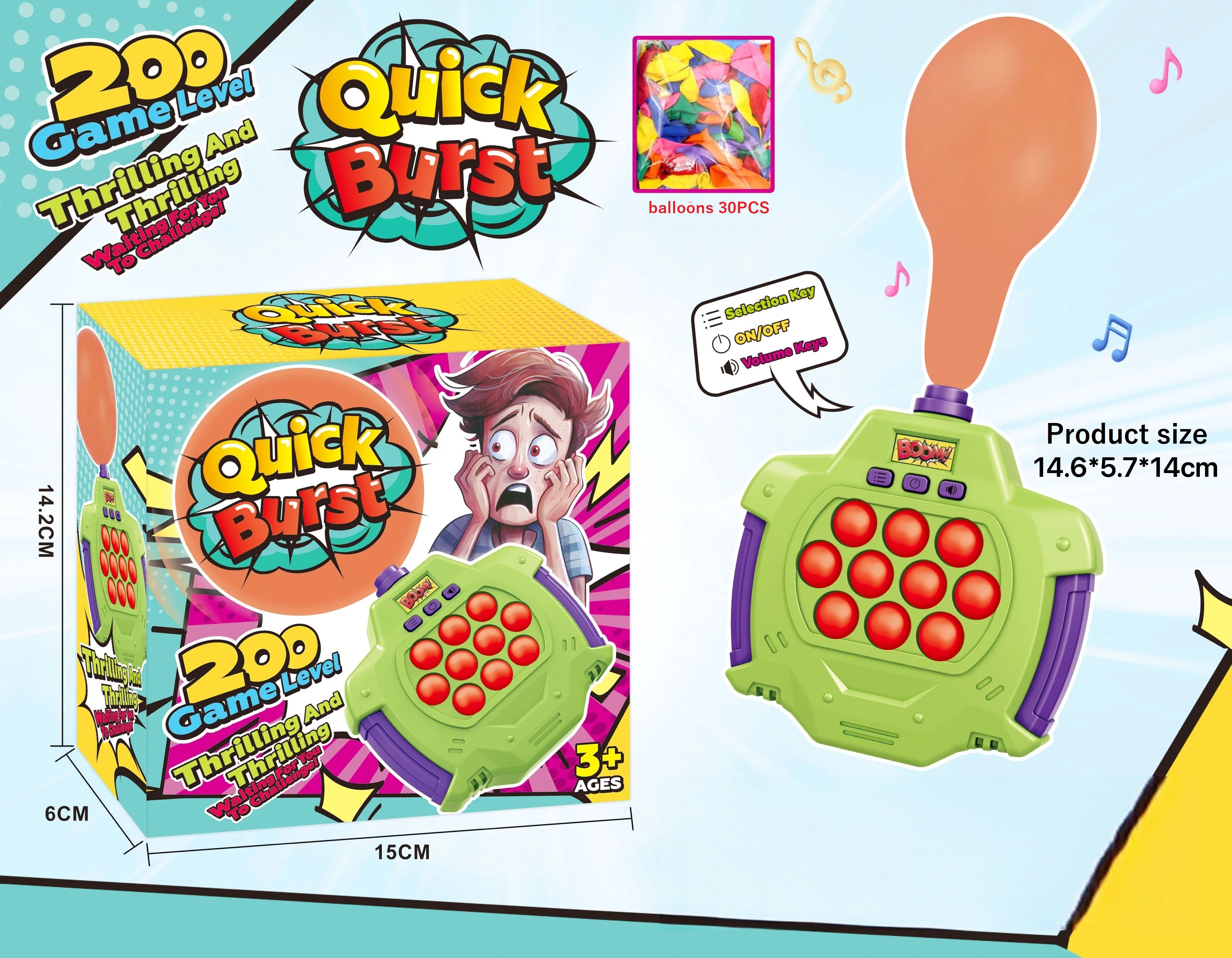 2024 Newest factory wholesale balloon explodes quick push light up pop game fidget toy mini kids whack-a-mole machine