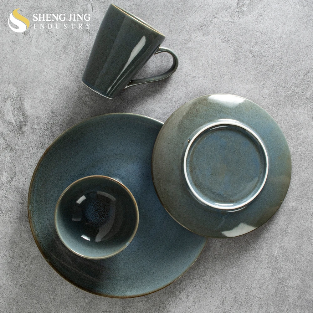 Wholesale Nordic Ceramic Glaze Round Ceramic Plate Bowl Mug Tableware 4-Piece Dinnerware Set For Restaurant Hotel Wedding Use