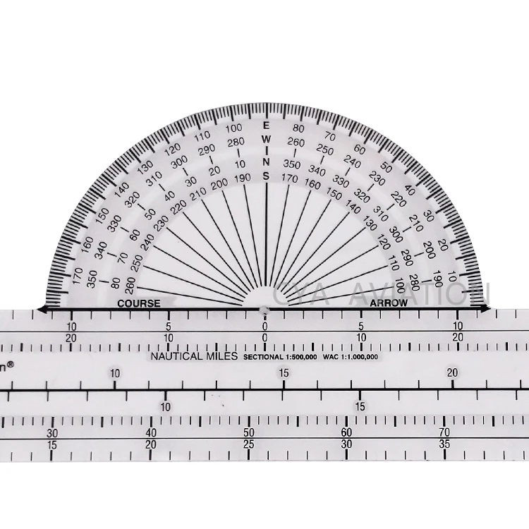 Pocket size navigation plotter with scale and halfmoon protractor design for easy flight planning