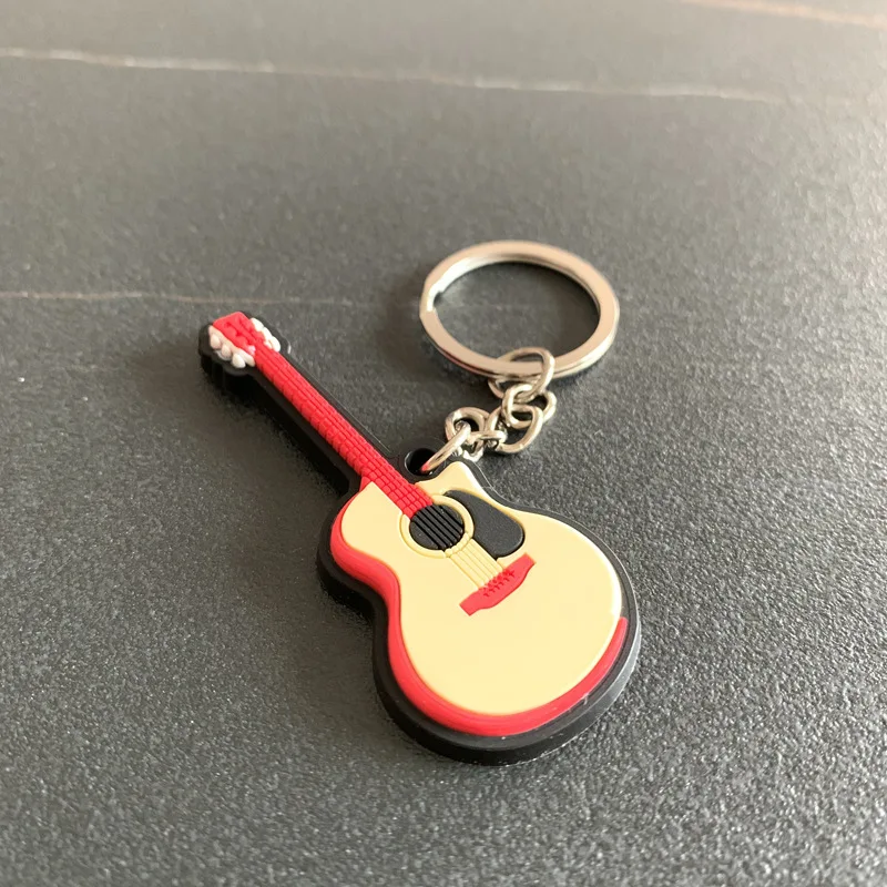 Cheap Price 2D Embossed Custom Shaped Silicone PVC Rubber Guitar Cheap Customized Keychain